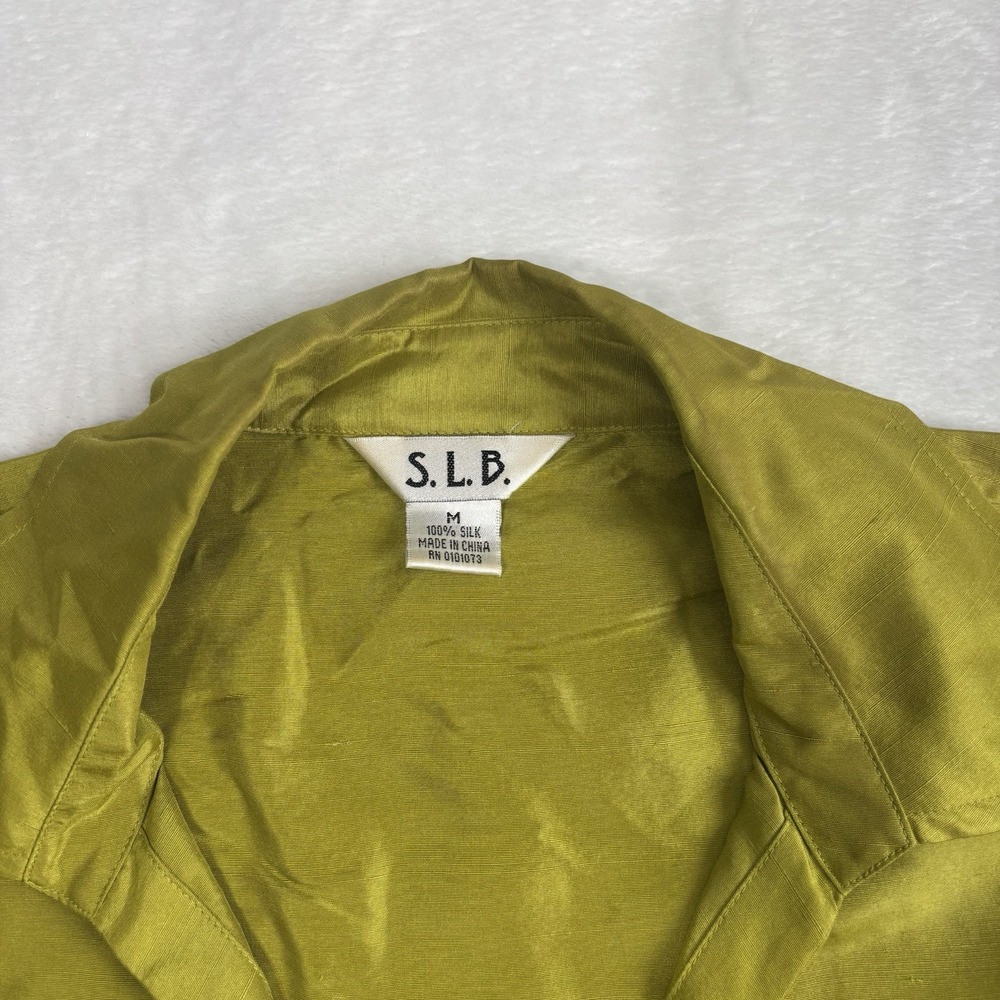 VTG S.L.B. Green Long Sleeve Button Up Collared Blouse Women's Medium Stains - Picture 3 of 8